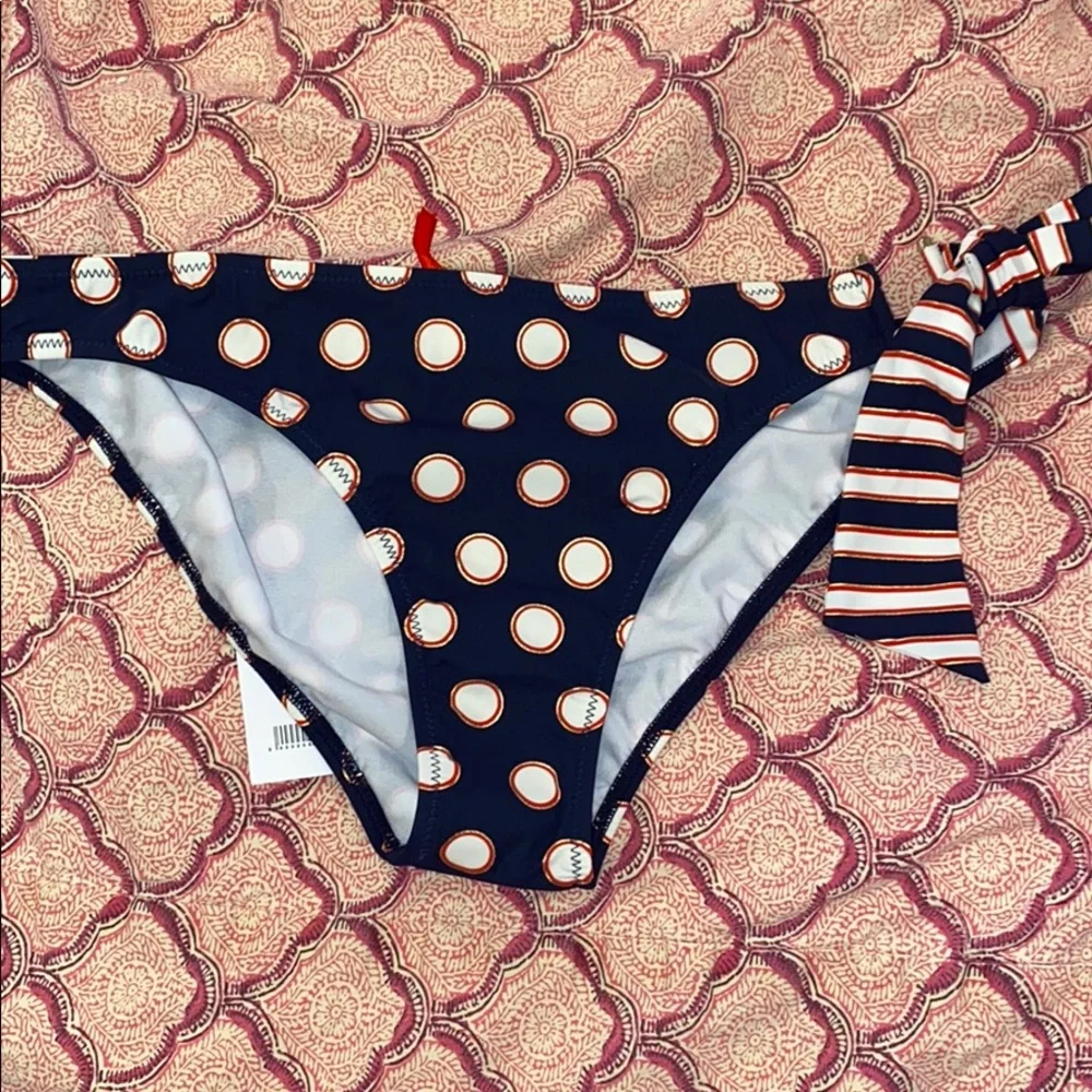 Red carter L side tie navy dot bikini bottoms - Picture 1 of 3